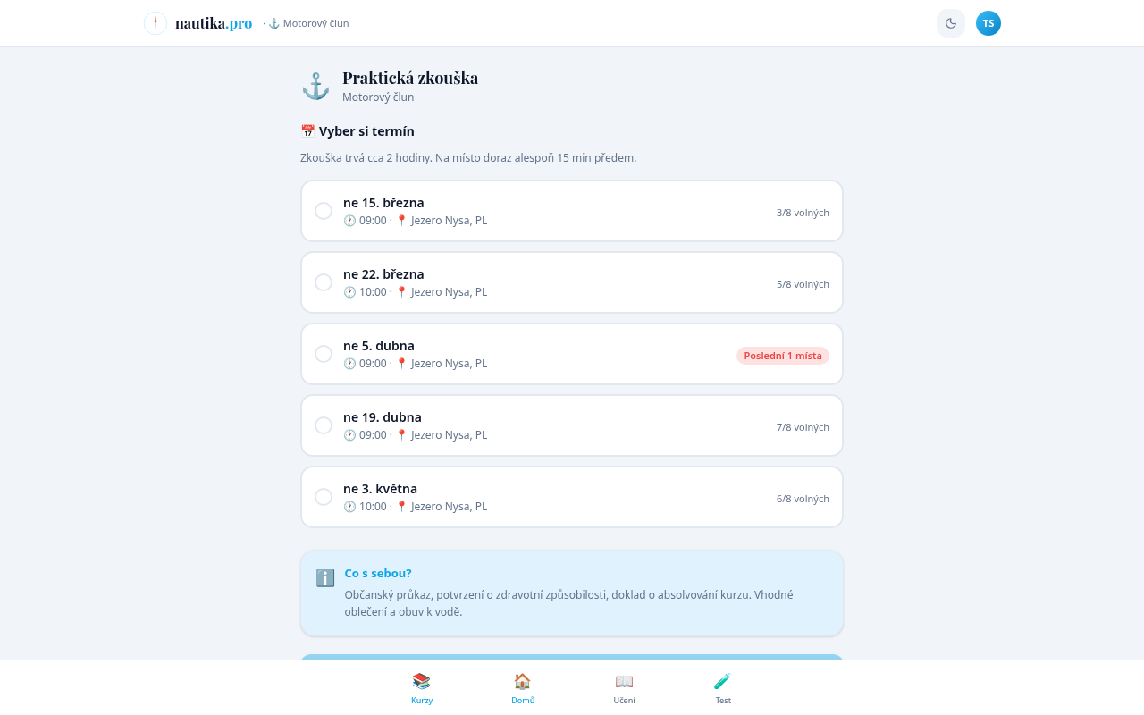 Rezervace praktické zkoušky