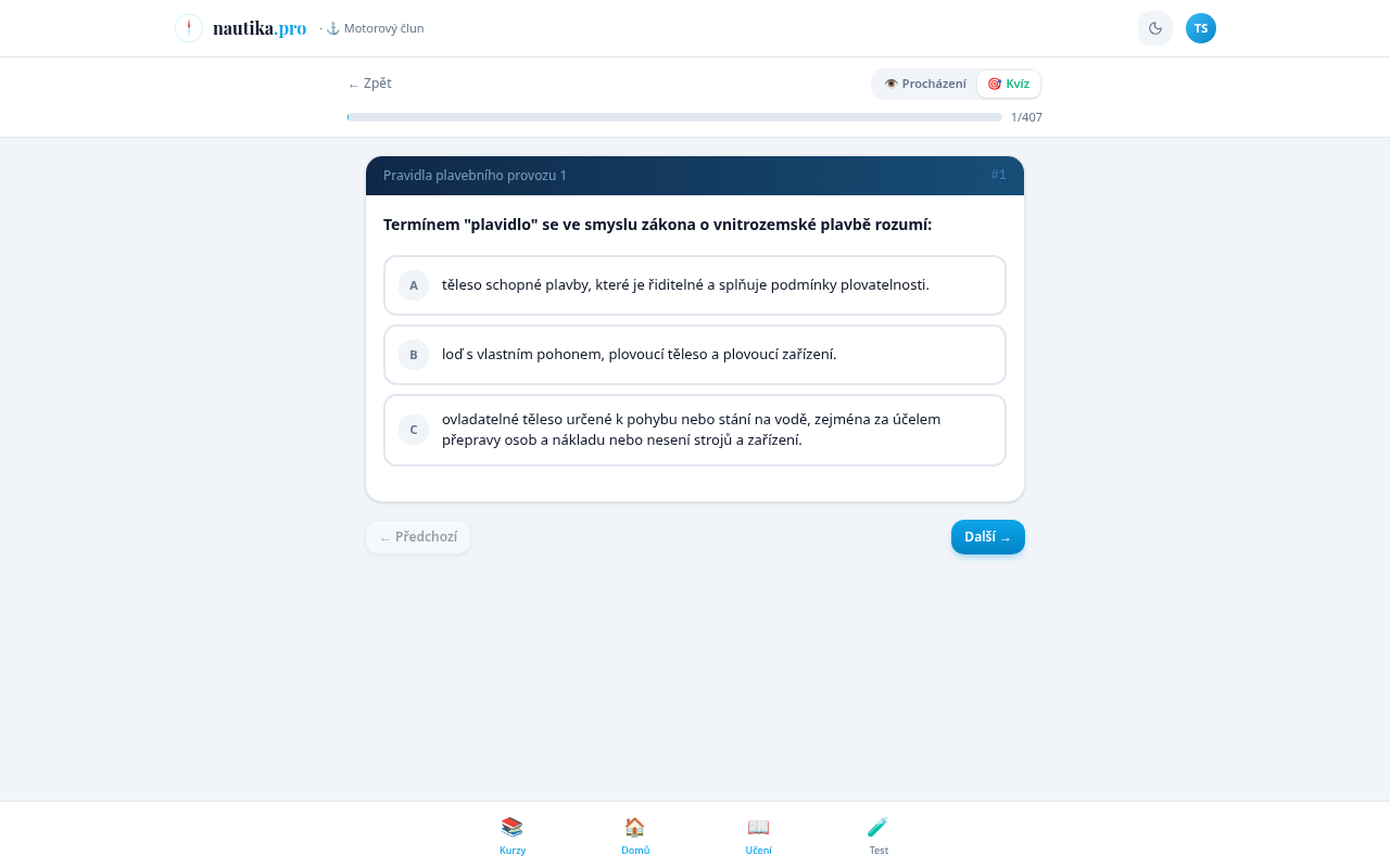 Kvíz mód — vyberte odpověď